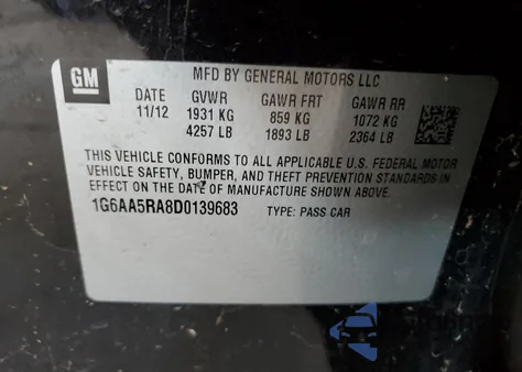 2013 Cadillac Ats из США, поврежденный, VIN 1G6AA5RA8D0139683